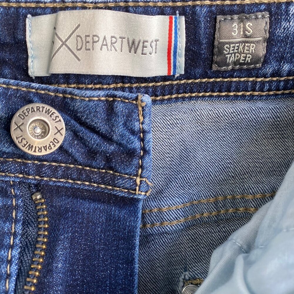 DepartWest Mens Seeker Jeans Straight Leg Blue Denim Zip Fly Size 31S Destroyed - Picture 3 of 12